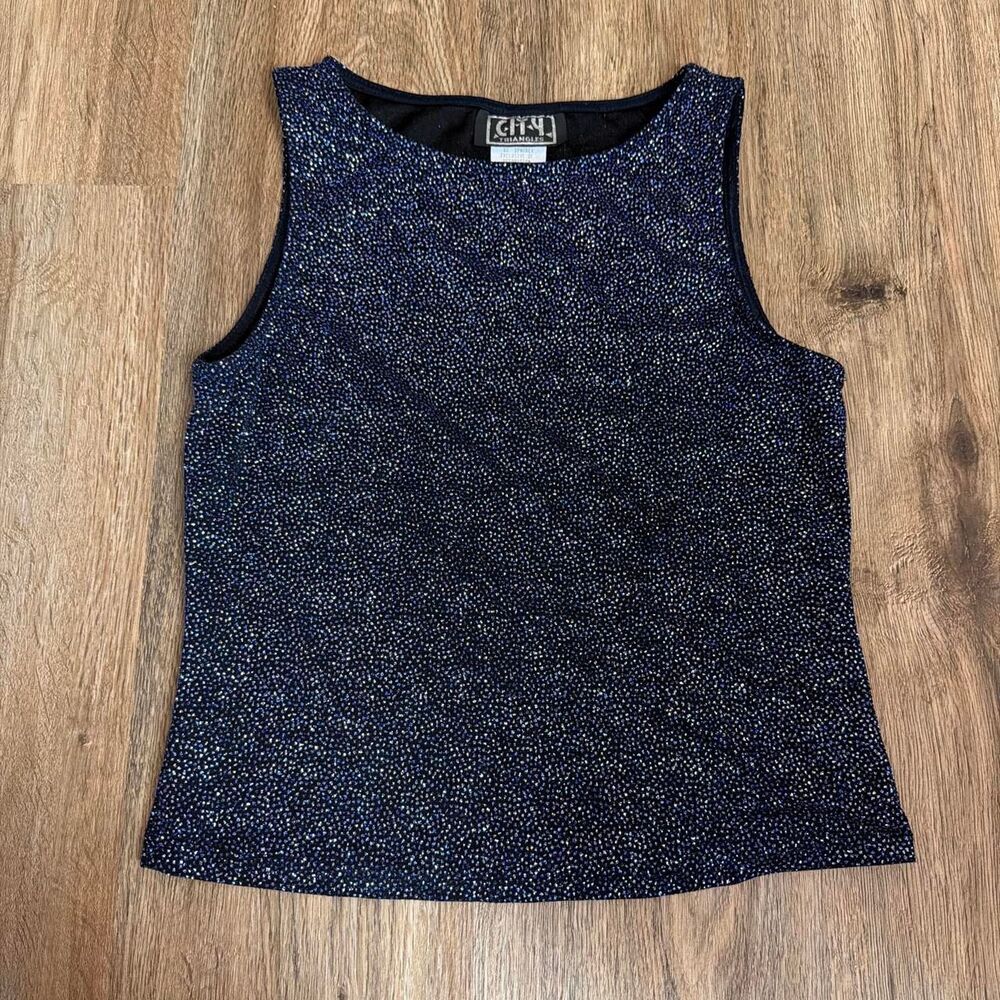 city triangles vintage y2k sparkly black blue and silver glitter top nwot 11/12